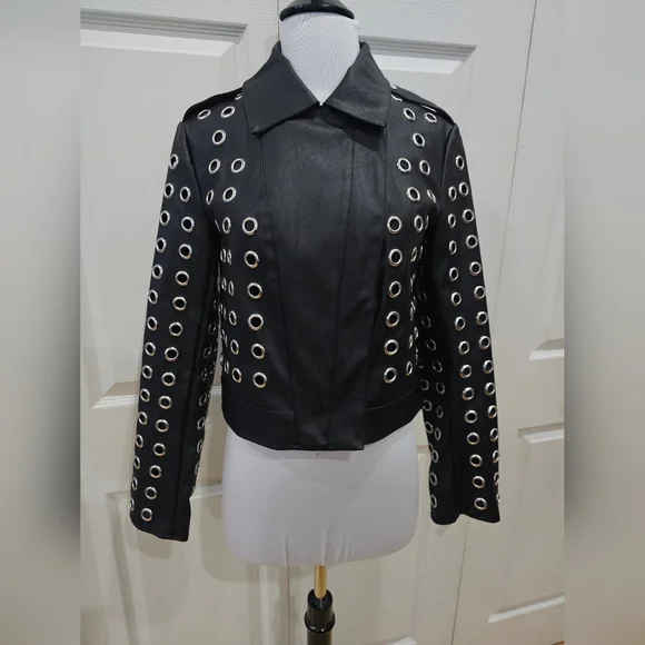 Unique Forever 21 Punk Goth Silver Grommet Black Faux Leather Jacket S
